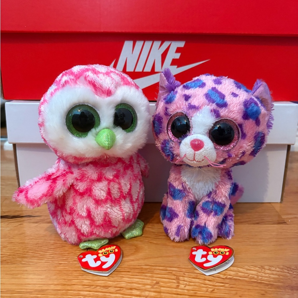 TY Claire’s Exclusive Beanie Boo Bubbly (Owl) and Reagan (Cat) Bundle